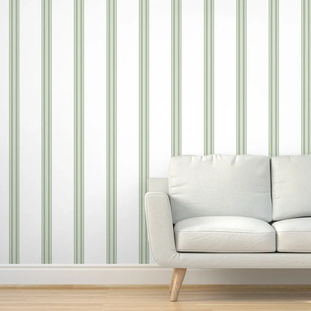Benny Ticking Peel and Stick Wallpaper - Sage Green, White product