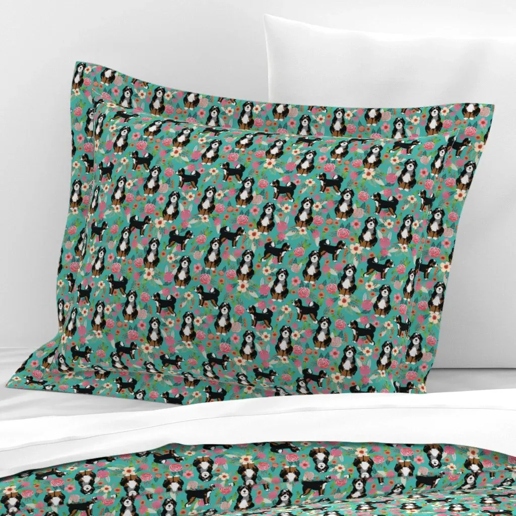 Bernedoodle Floral 30x24" Standard Flanged Cushion - Teal, Cotton Sateen product
