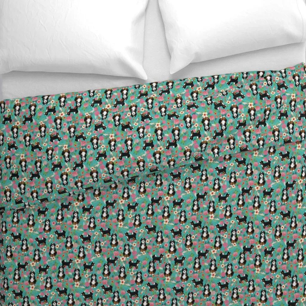 Bernedoodle Floral Duvet Cover - Teal alternate view