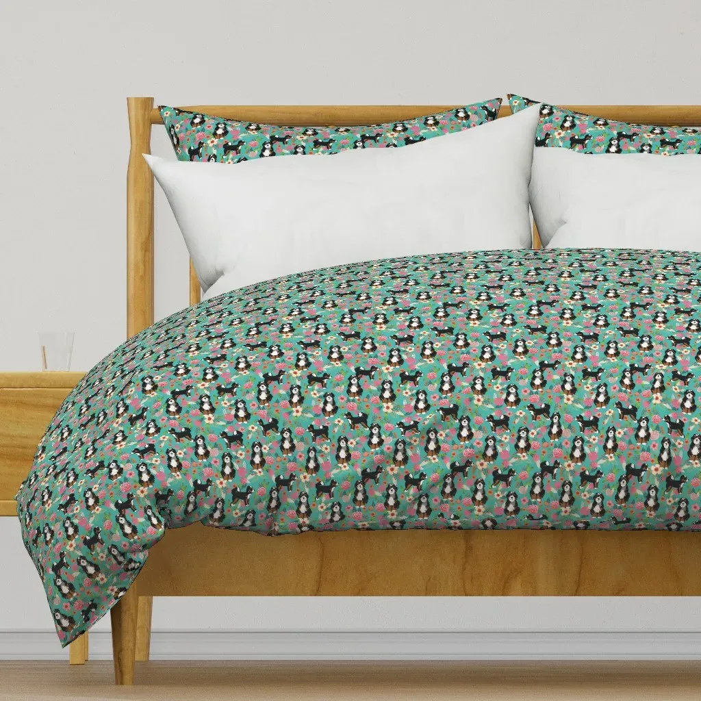Bernedoodle Floral Duvet Cover - Teal product