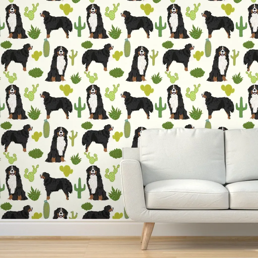 Bernese Mountain Dog Cactus Peel and Stick Wallpaper - Black product