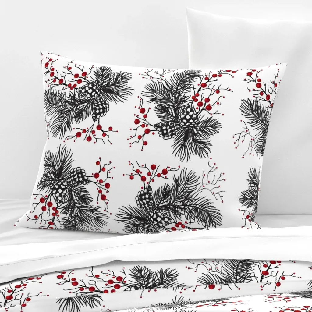 Berry Christmas Pinecones Standard Knife Edge Cushion - Black, Cotton Sateen product
