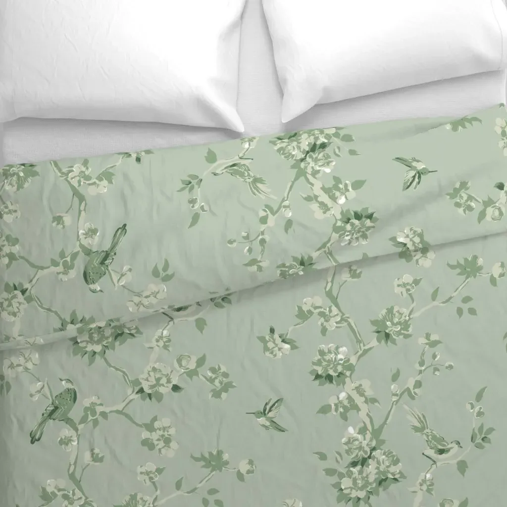 Betsy Chinoiserie Tonal Duvet Cover - Sage Green alternate view