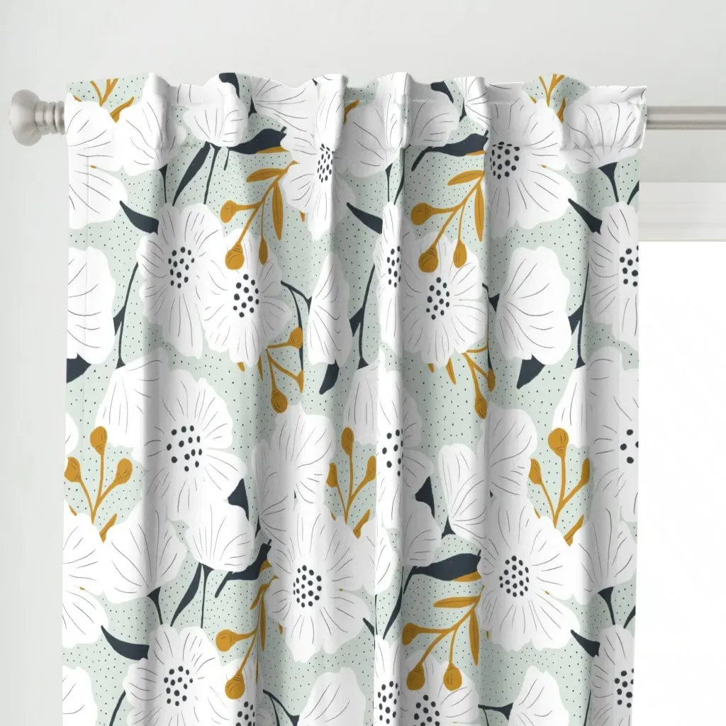 Beulah Curtain Panel - Pale Blue, White alternate view