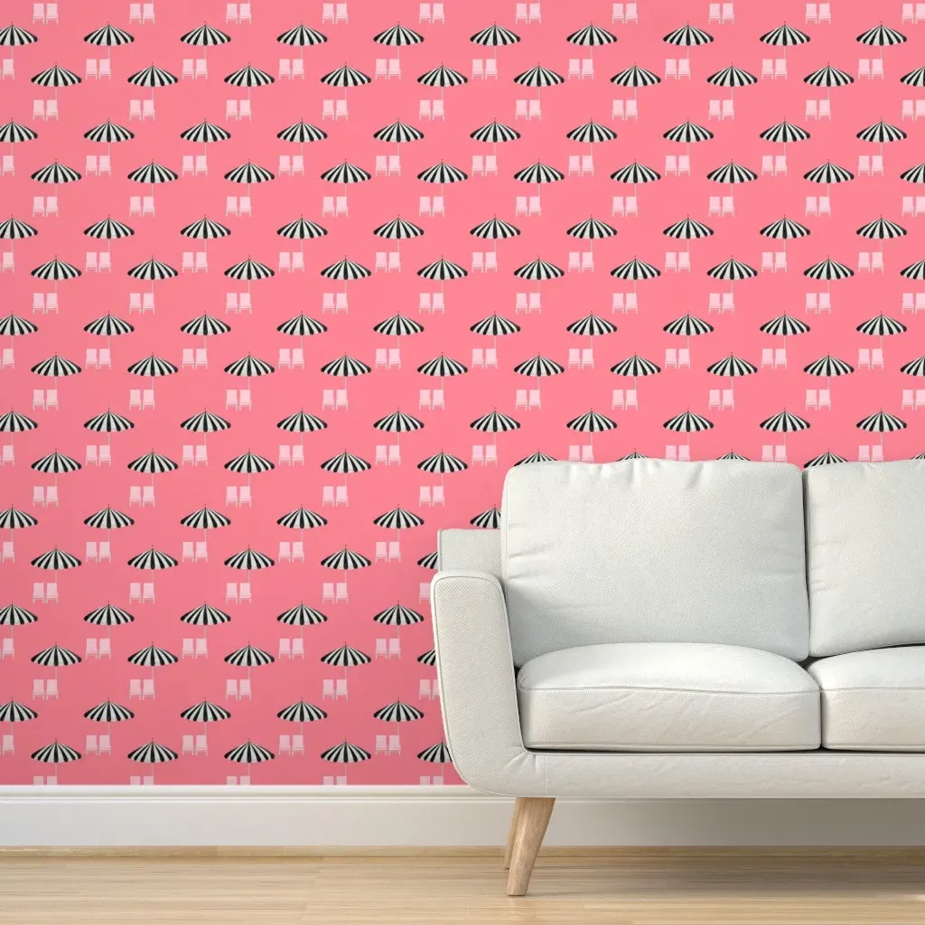 Beverly Hills Umbrellas Peel and Stick Wallpaper - Flamingo product