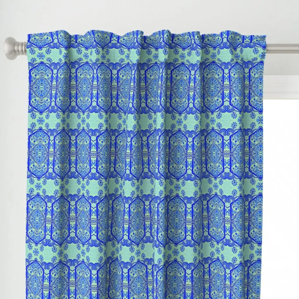 Big Blue Stencil Curtain Panel - Blue alternate view