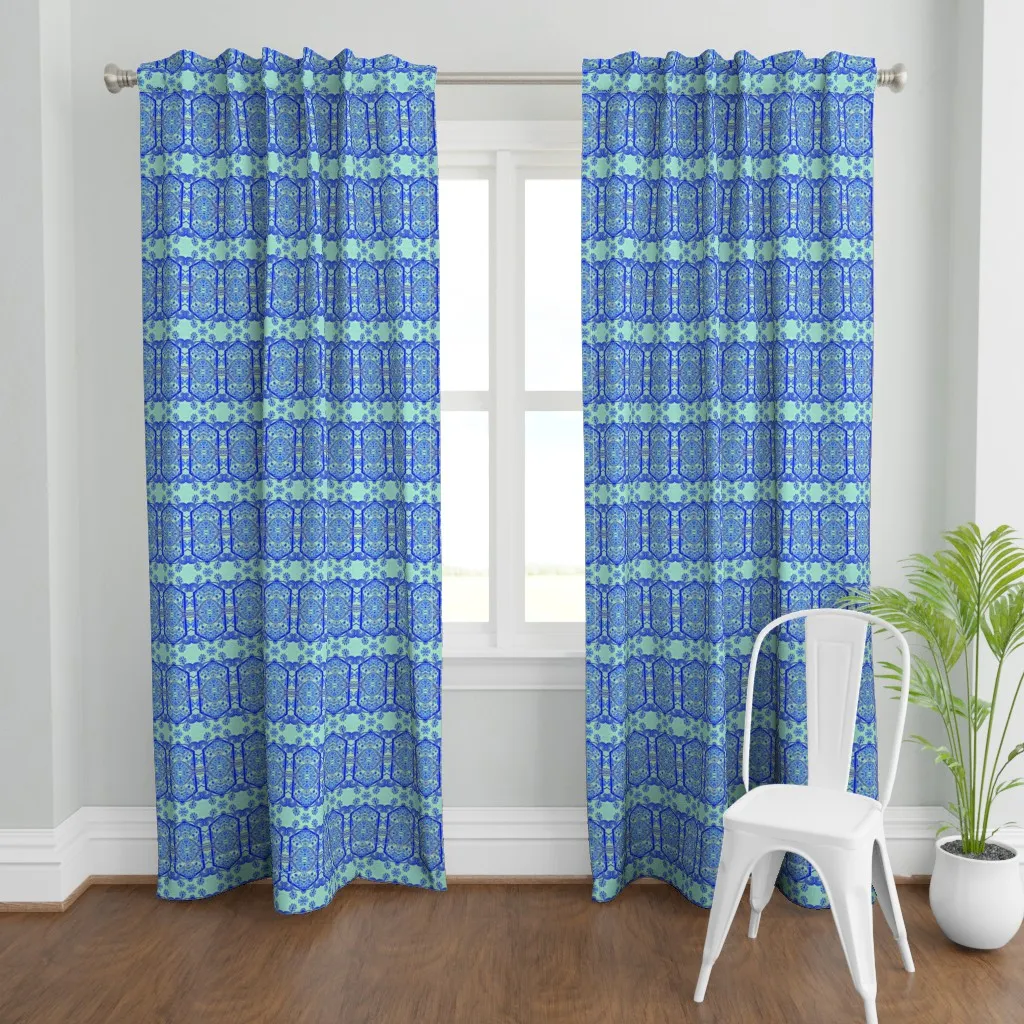 Big Blue Stencil Curtain Panel - Blue product