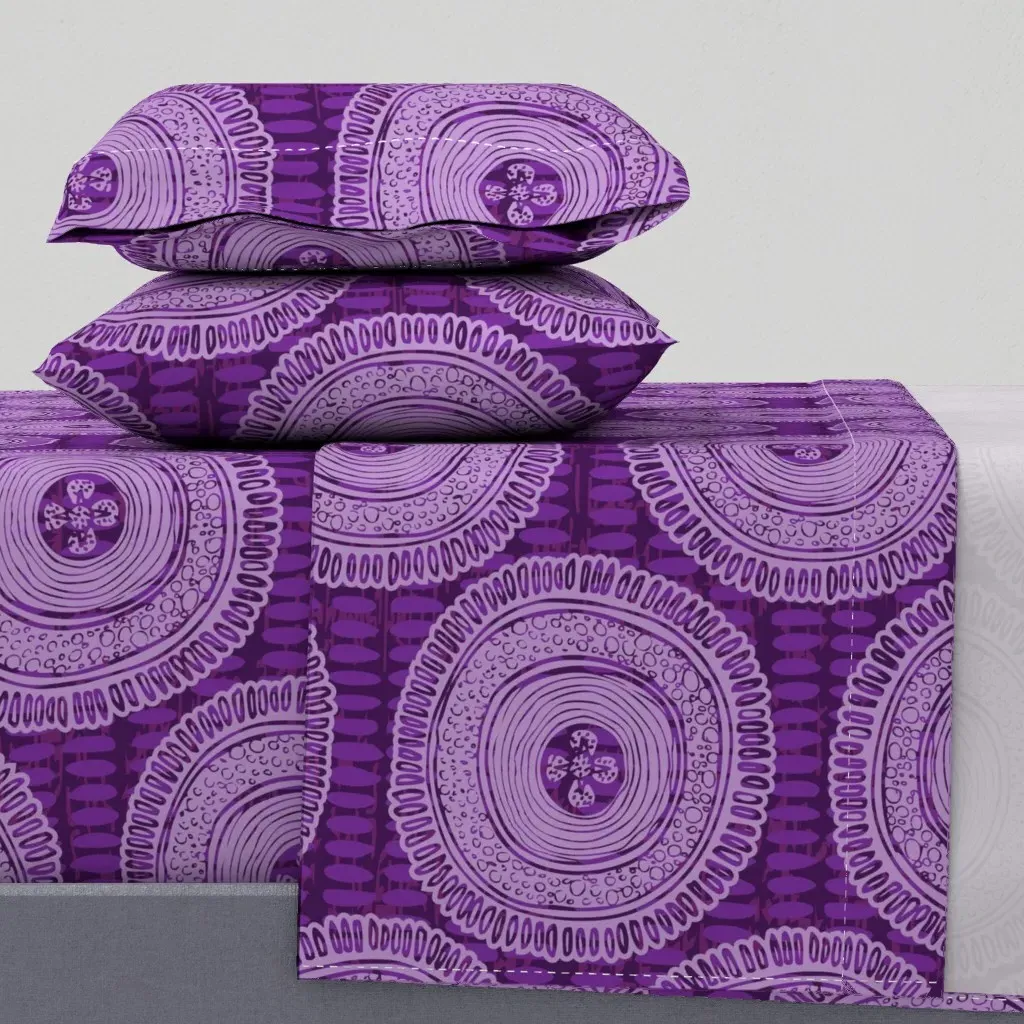 Big Bold Boho Hippie Fantasy Flower On Dots King Sheet Set - Purple product