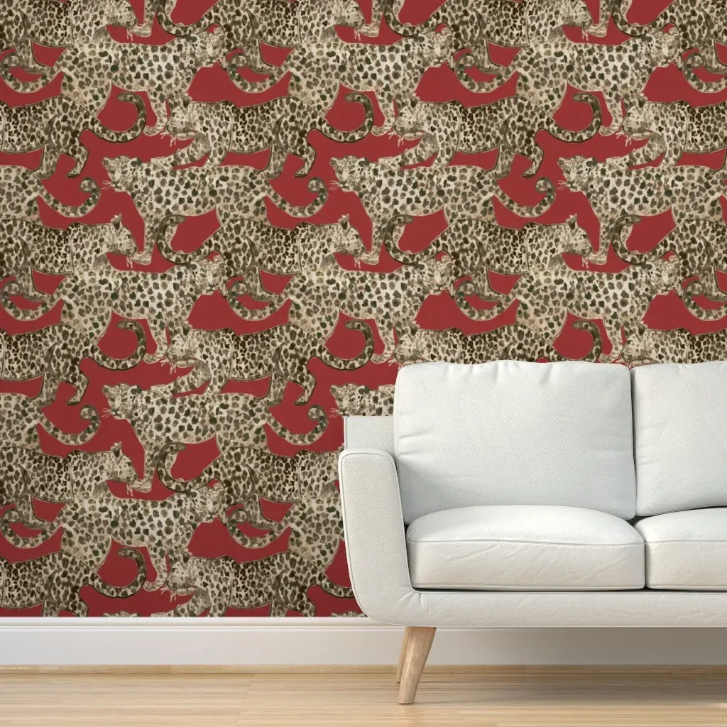Big Cats Peel and Stick Wallpaper - Burgundy product