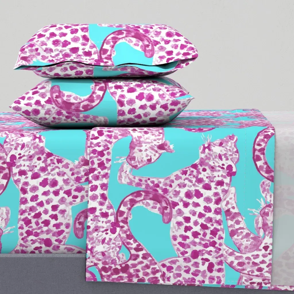 Big Cats Raspberry Aqua Queen Sheet Set - Pink product