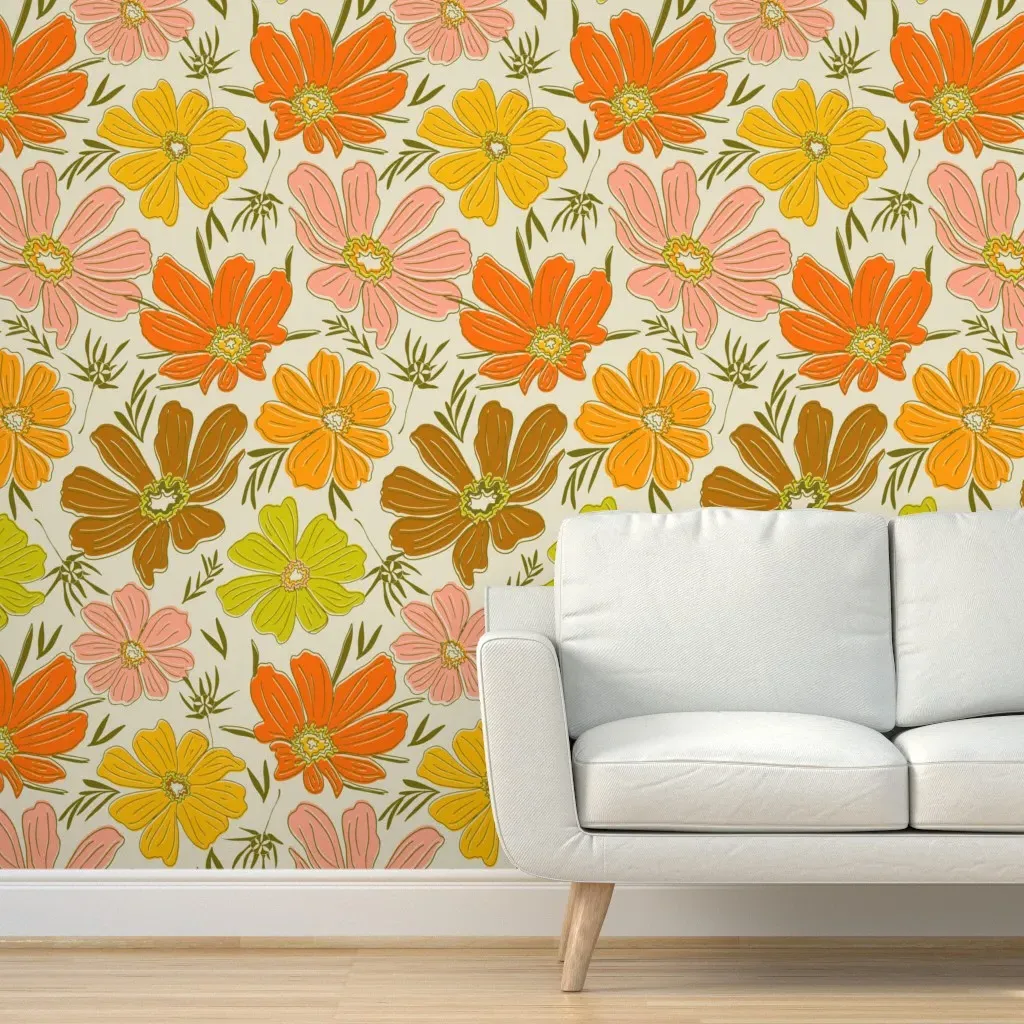 Big Cosmos Retro Twist Peel and Stick Wallpaper - Orange product