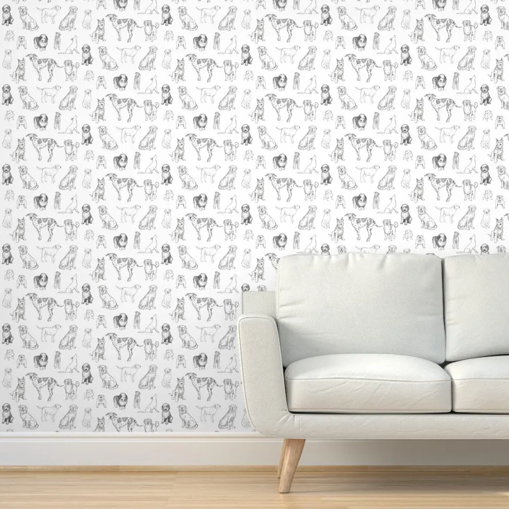 Big Dog Line Art Peel and Stick Wallpaper - White, Gray product