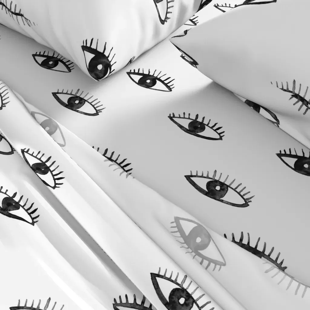 Big Eyes Watching You Watercolor Queen Sheet Set - Black alternate view