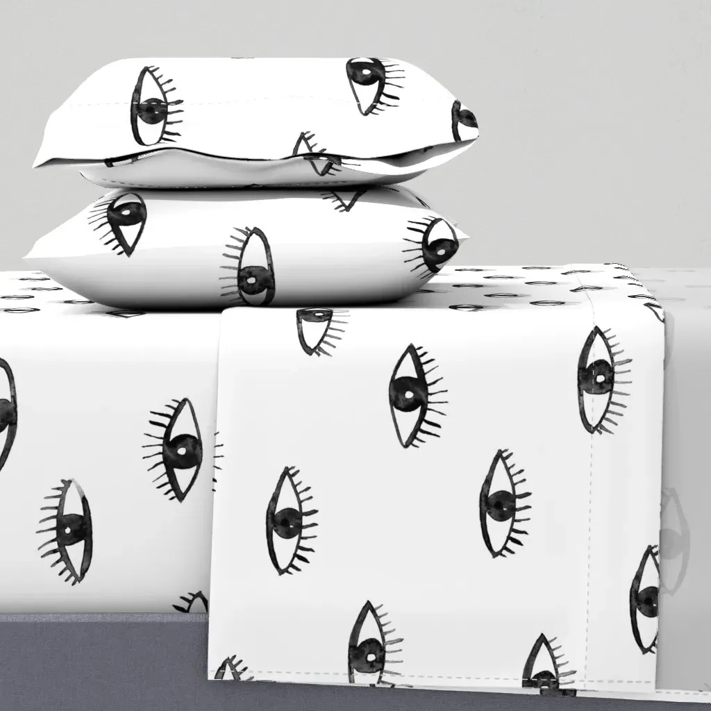 Big Eyes Watching You Watercolor Queen Sheet Set - Black product