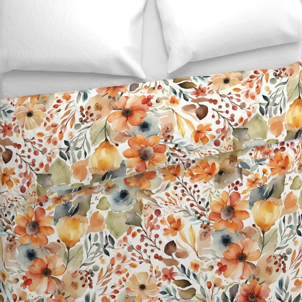 Big Flowers Pattern Duvet Cover - Orange alternate view