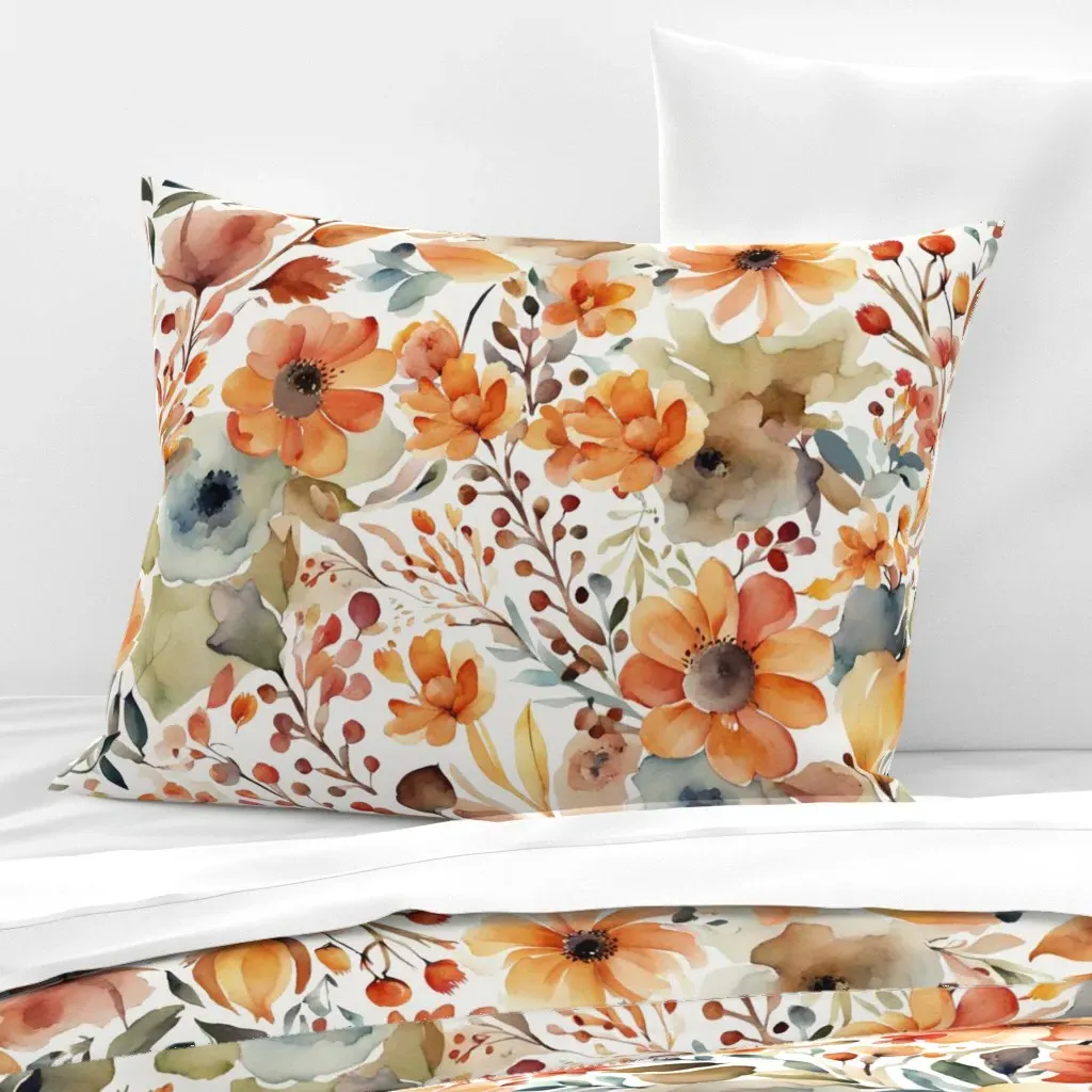 Big Flowers Pattern Standard Knife Edge Pillow - Orange, Cotton product