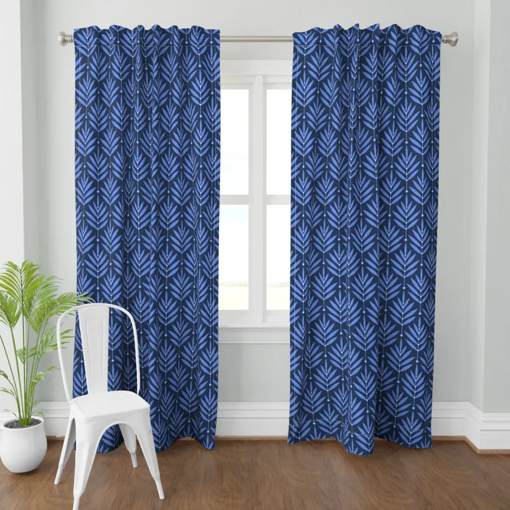 Big Navy Blue Leaves 0038 Curtain Panel - Periwinkle Blue product