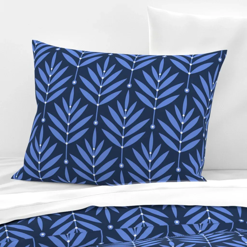 Big Navy Blue Leaves Standard Knife Edge Pillow - Periwinkle Blue, Cotton Sateen product