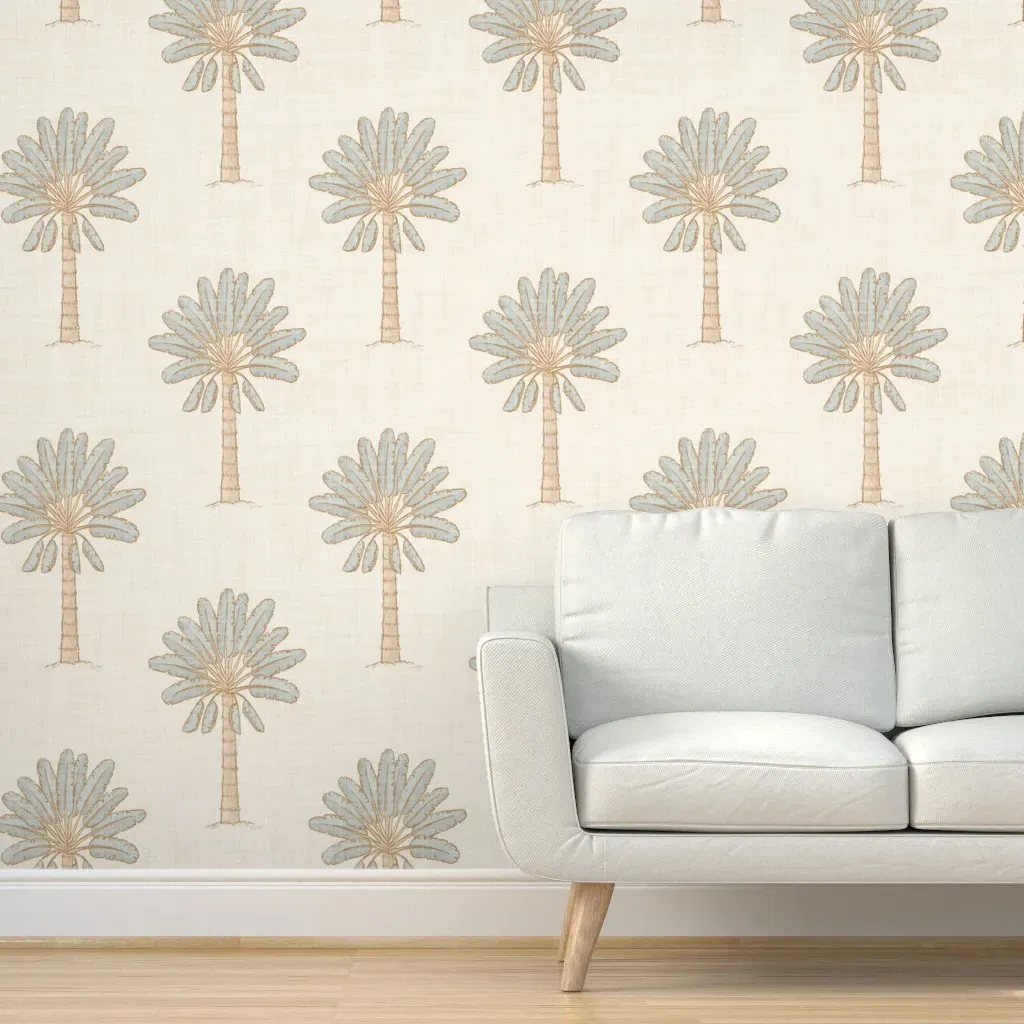 Big Palm Trees Tropical Leaves Peel and Stick Wallpaper - Blue product