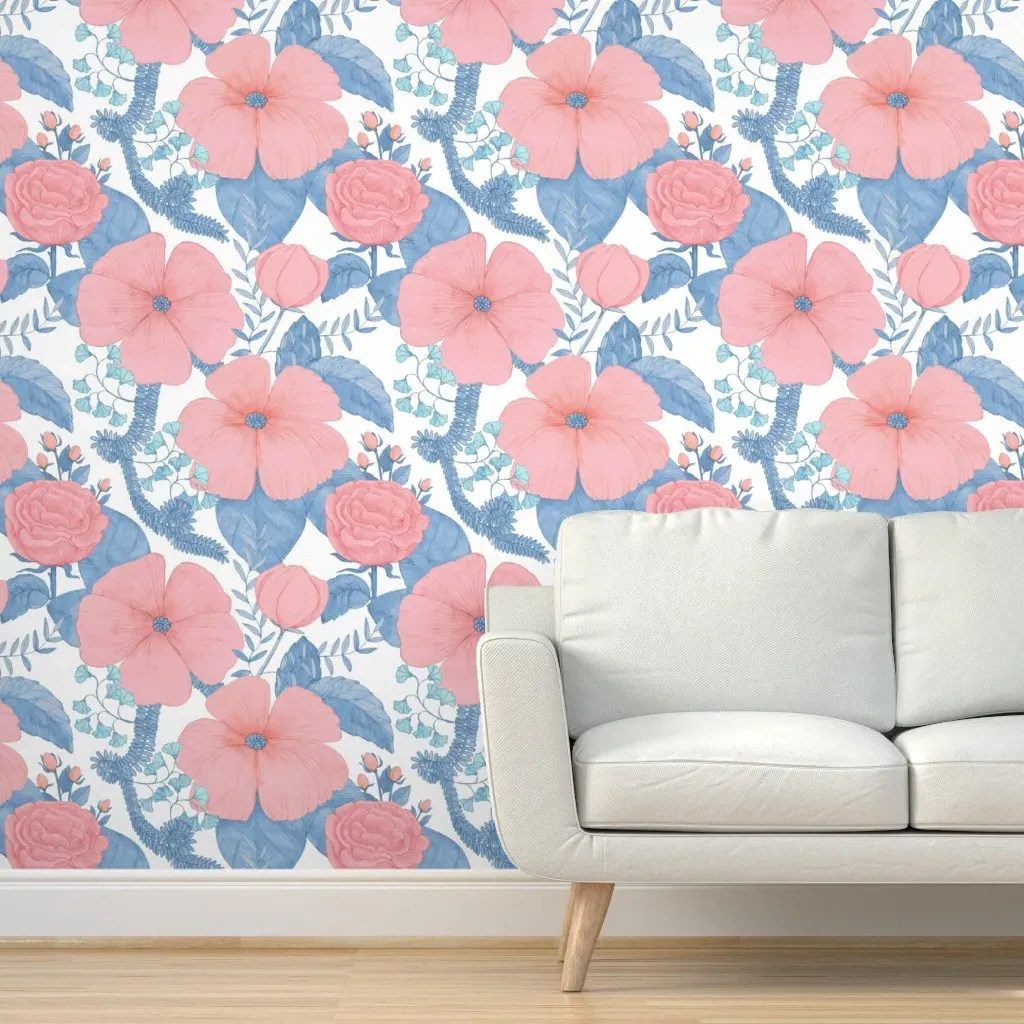 Big Pencil Flowery Garden Peel and Stick Wallpaper - Pink product