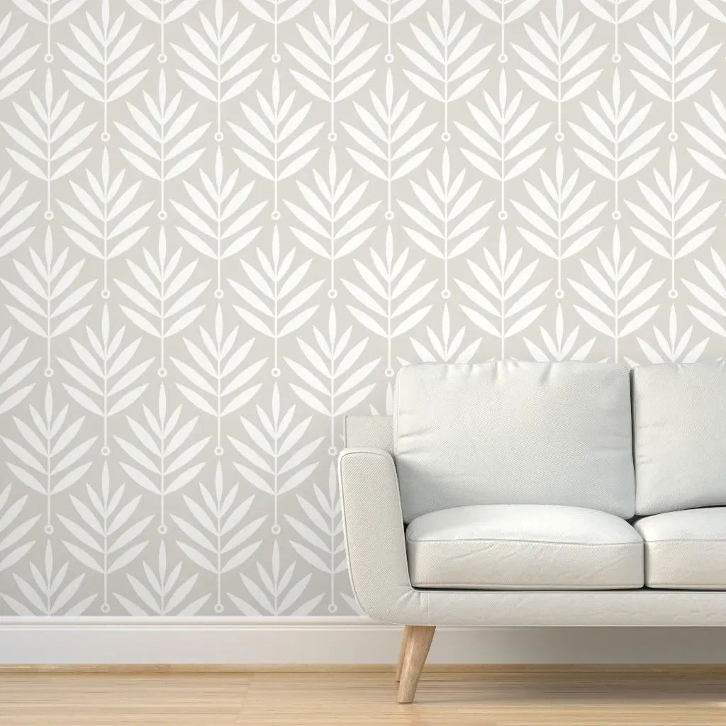 Big Platinum Leaves Peel and Stick Wallpaper - White product