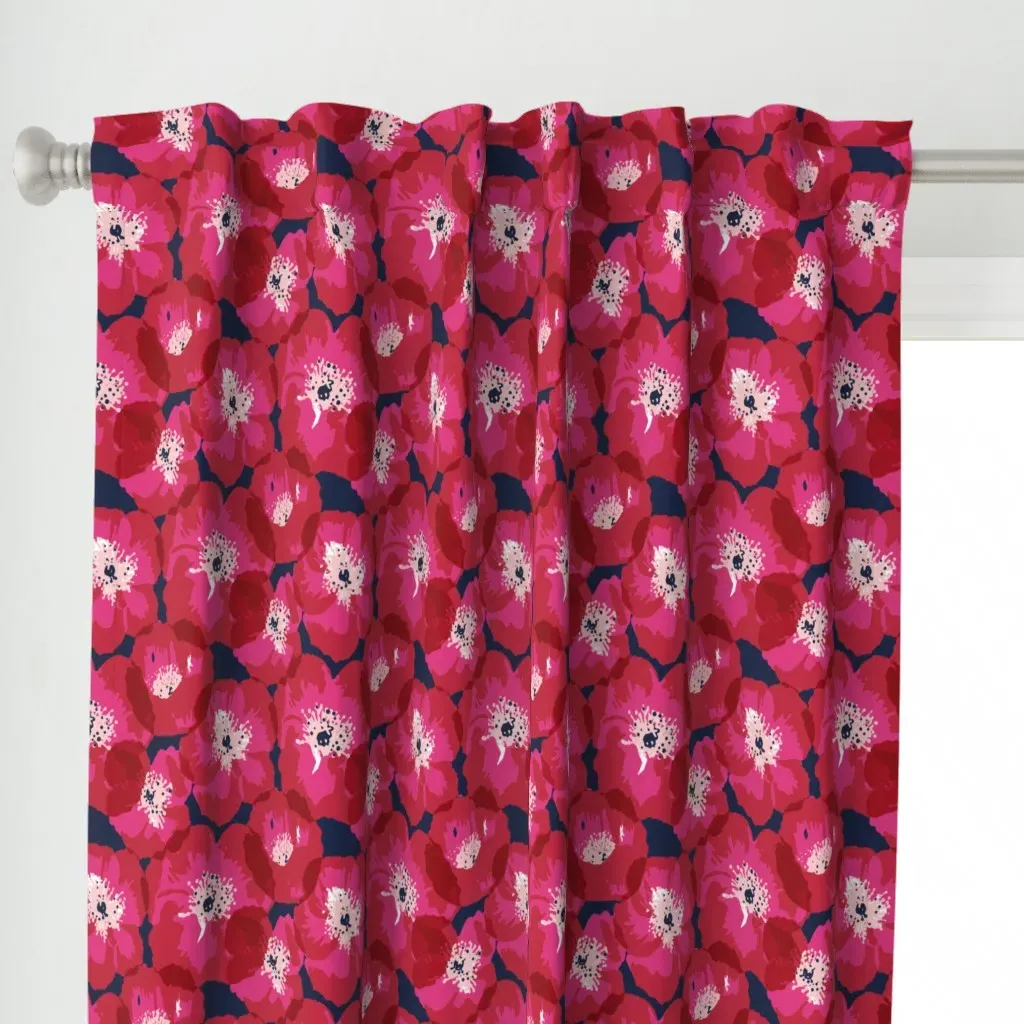 Big Poppies Curtain Panel - Crimson alternate view