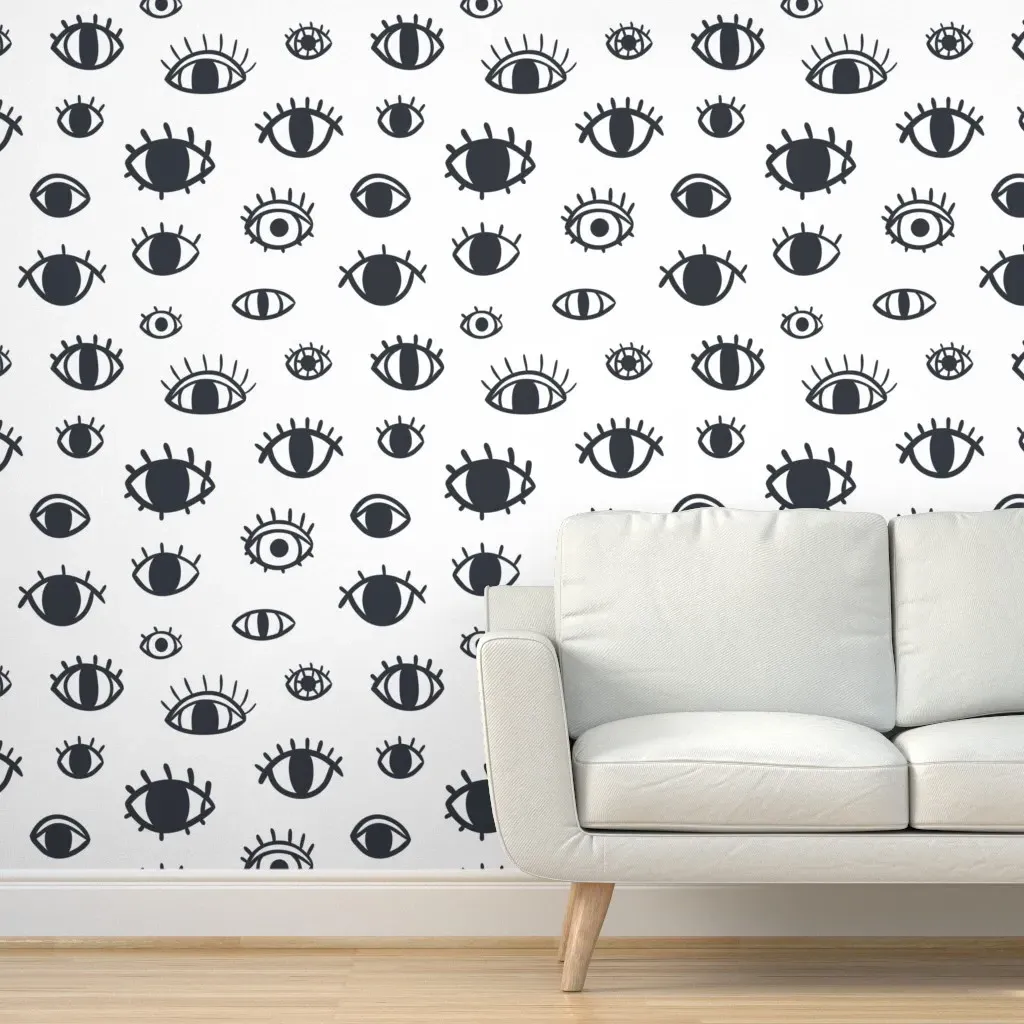 Big Scale Eyes Seamless Pattern Peel and Stick Wallpaper - Blue, Black product