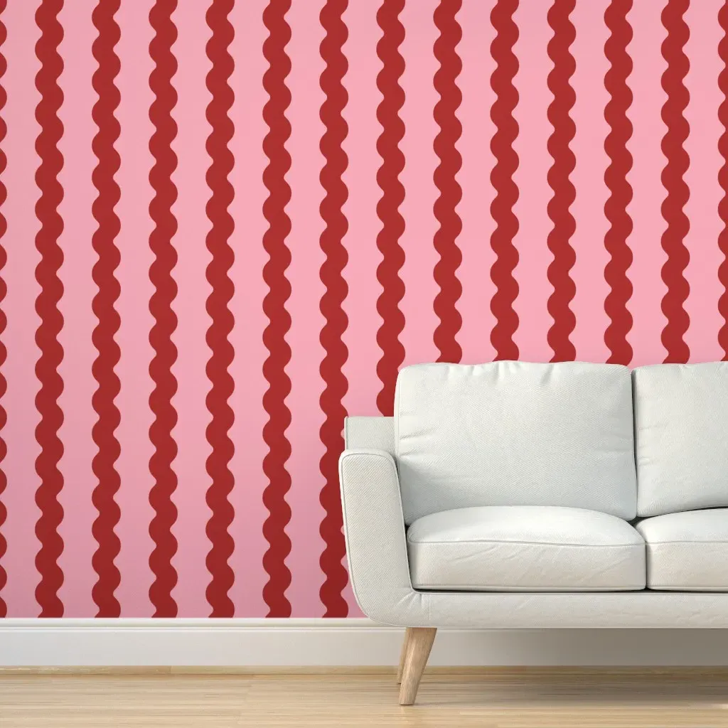 Big Squiggle Mod Groovy Stripes Peel and Stick Wallpaper - Burgundy product