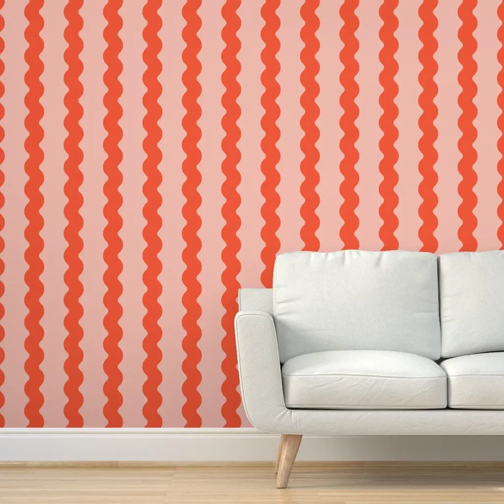 Big Squiggle Stripe Abstract Monochrome Peel and Stick Wallpaper - Coral product