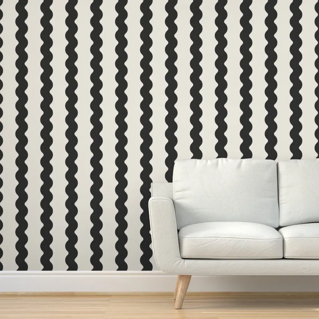 Big Squiggle Stripe Abstract Peel and Stick Wallpaper - Black and White product