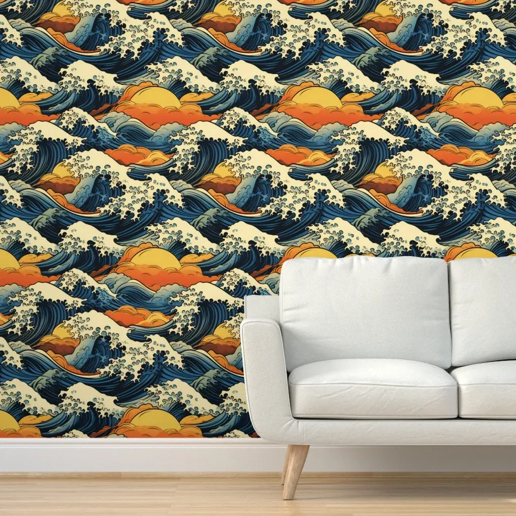 Big Wave Japanese Art Peel and Stick Wallpaper - Dark Blue product
