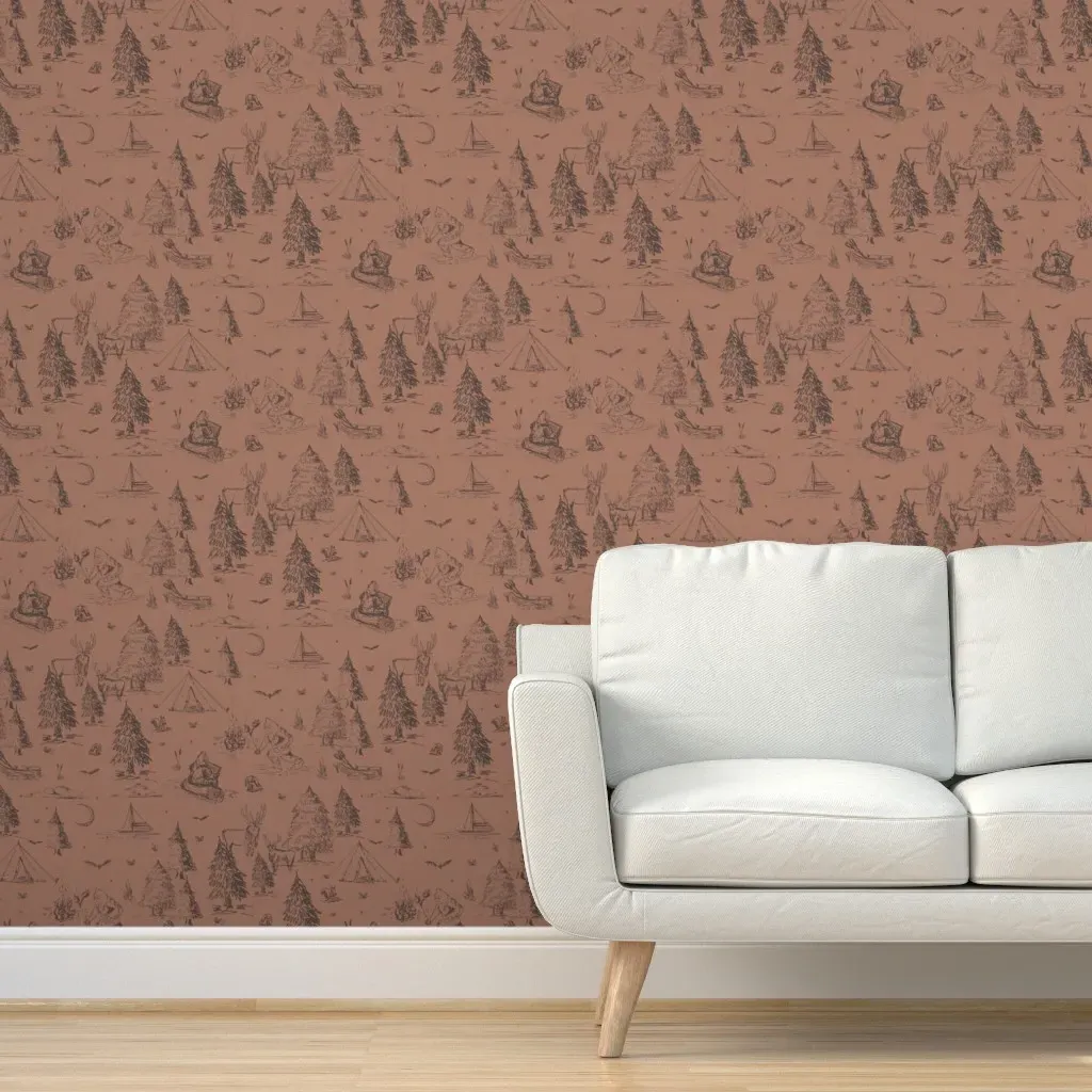 Bigfoot Camping Cabincore Peel and Stick Wallpaper - Dusty Rose product