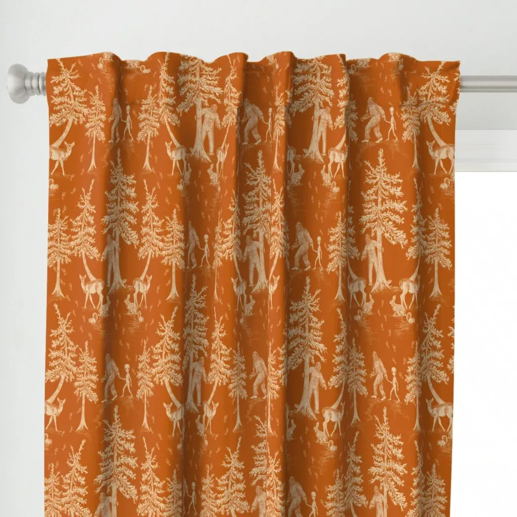 Bigfoot & Friends Curtain Panel - Burnt Orange alternate view