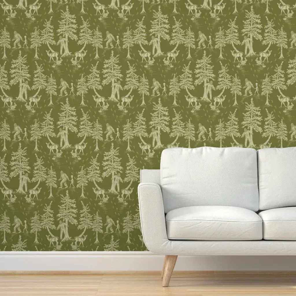 Bigfoot & Friends Large-Scale Peel and Stick Wallpaper - Olive Green product
