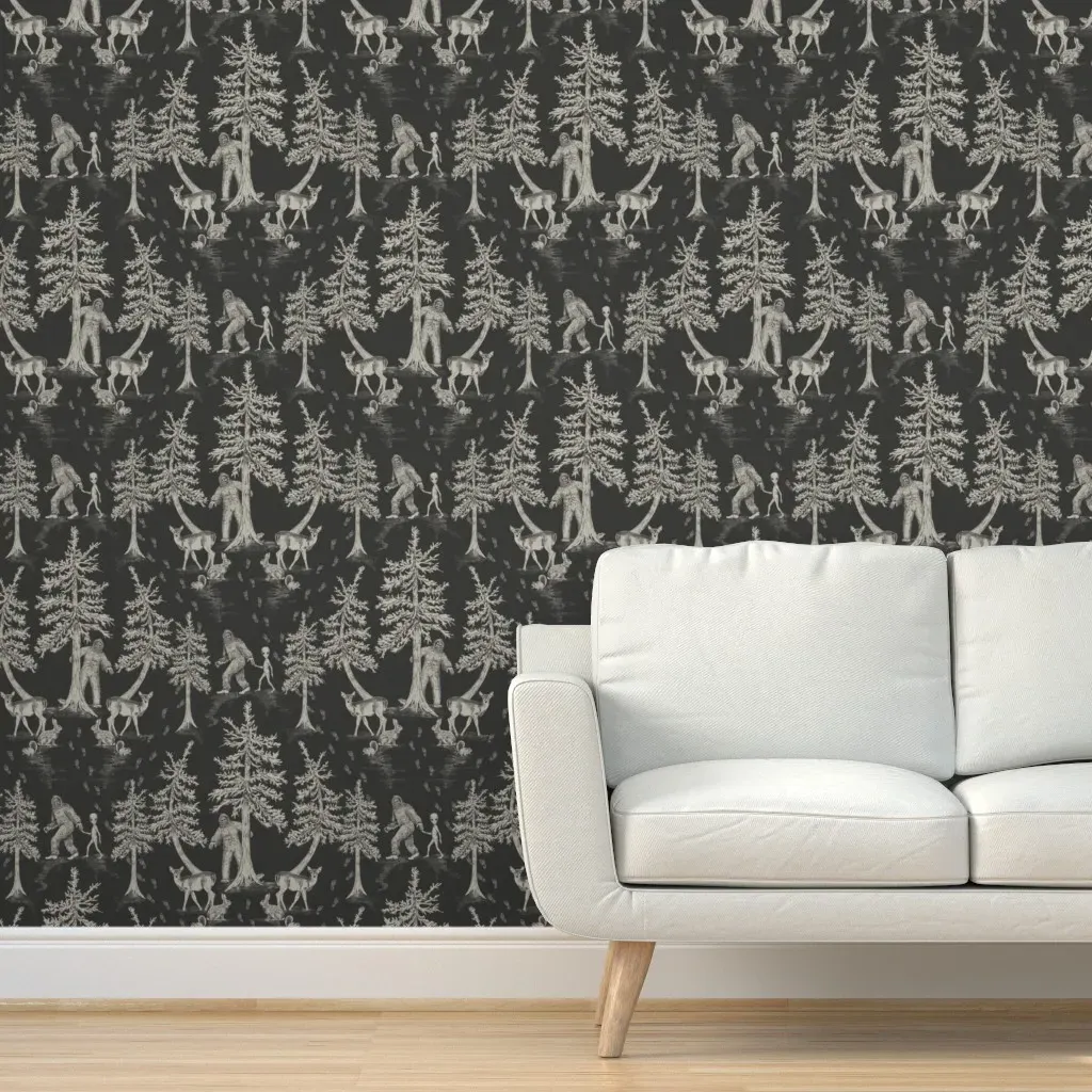 Bigfoot & Friends Peel and Stick Wallpaper - Charcoal Gray product