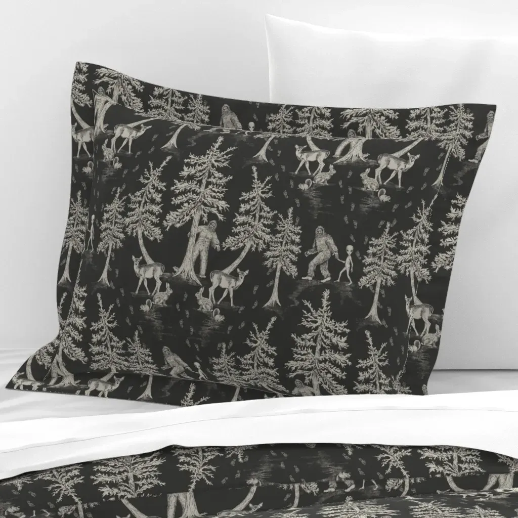 Bigfoot & Friends Standard Flanged Pillow Sham - Charcoal Gray, Cotton Sateen product