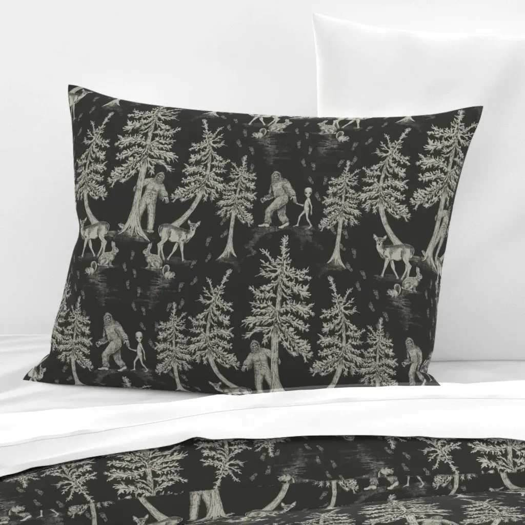 Bigfoot & Friends Standard Knife Edge Pillow Cover - Charcoal Gray, Cotton Sateen product