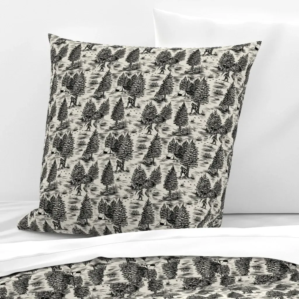 Bigfoot Sasquatch Toile De Jouy Euro Pillow Sham - Black product