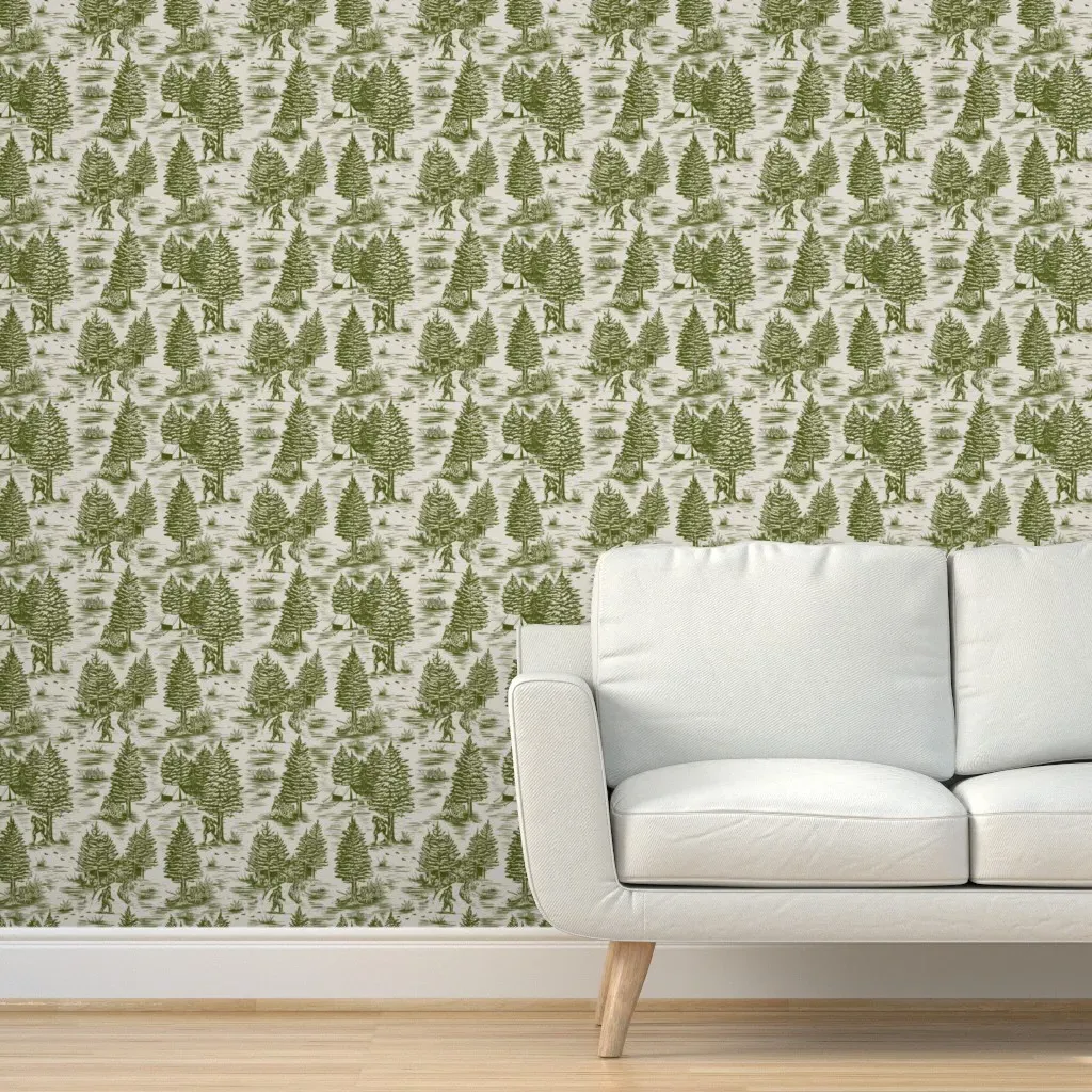 Bigfoot Sasquatch Toile De Jouy Peel and Stick Wallpaper - Green product