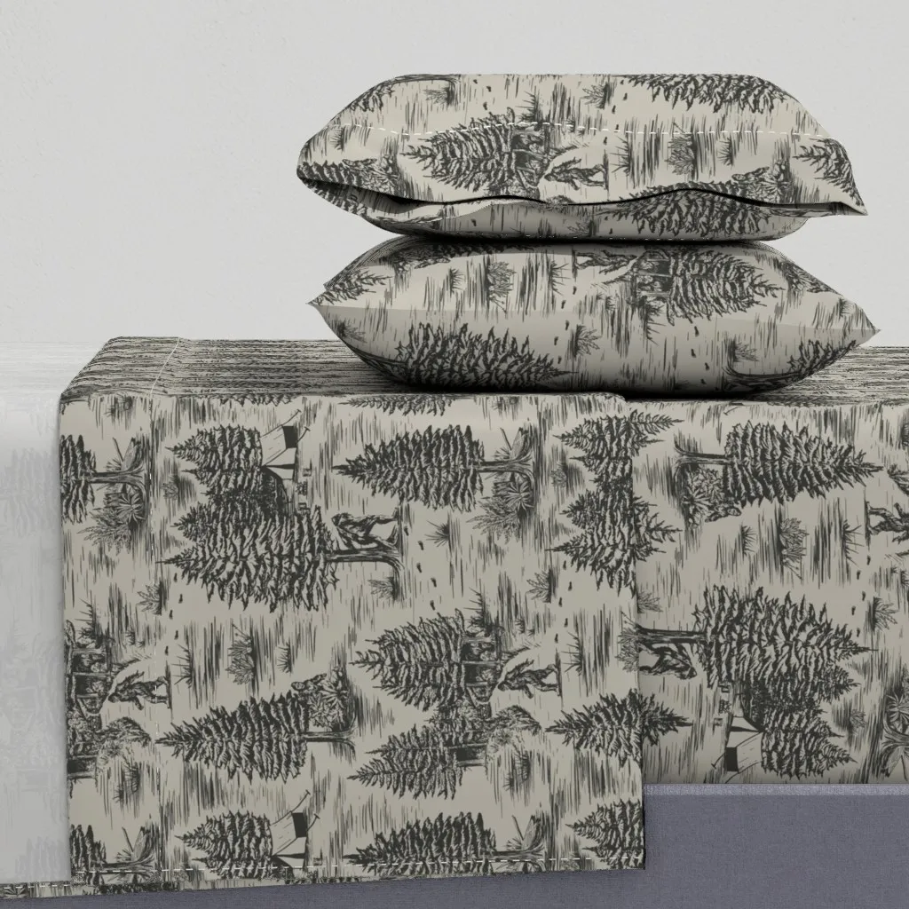 Bigfoot Sasquatch Toile De Jouy Twin XL Sheet Set - Dark Gray product