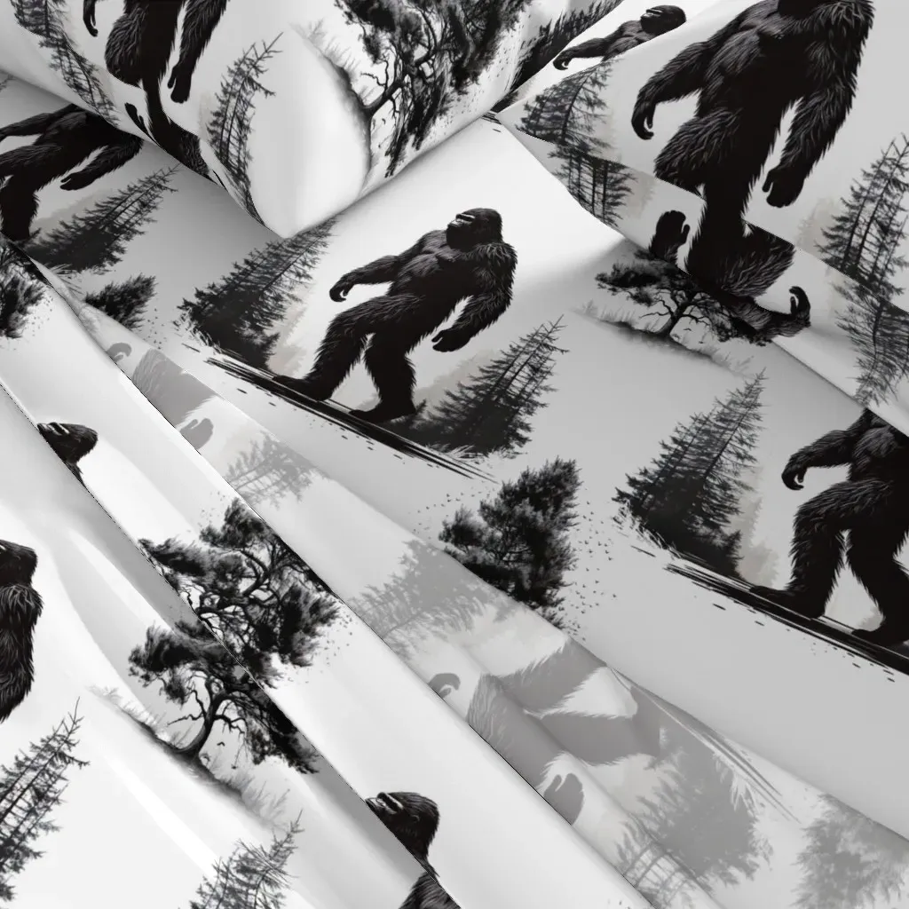 Bigfoot Silhouette Forest Queen Sheet Set - Black & White alternate view