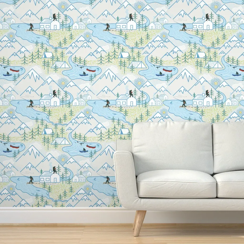 Bigfoot's Lake Life Peel and Stick Wallpaper - Light Blue product