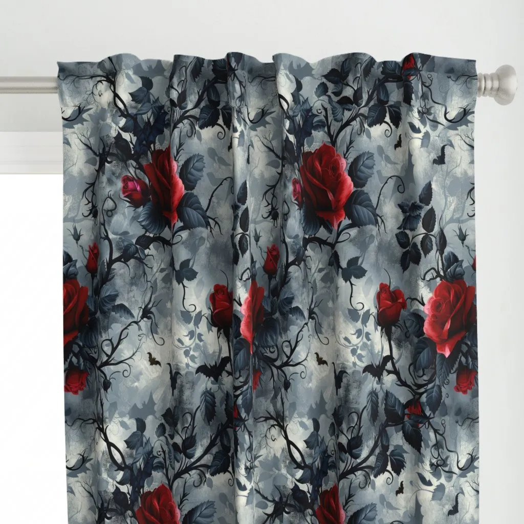 Bigger Goth Night Bats Curtain Panel - Red alternate view