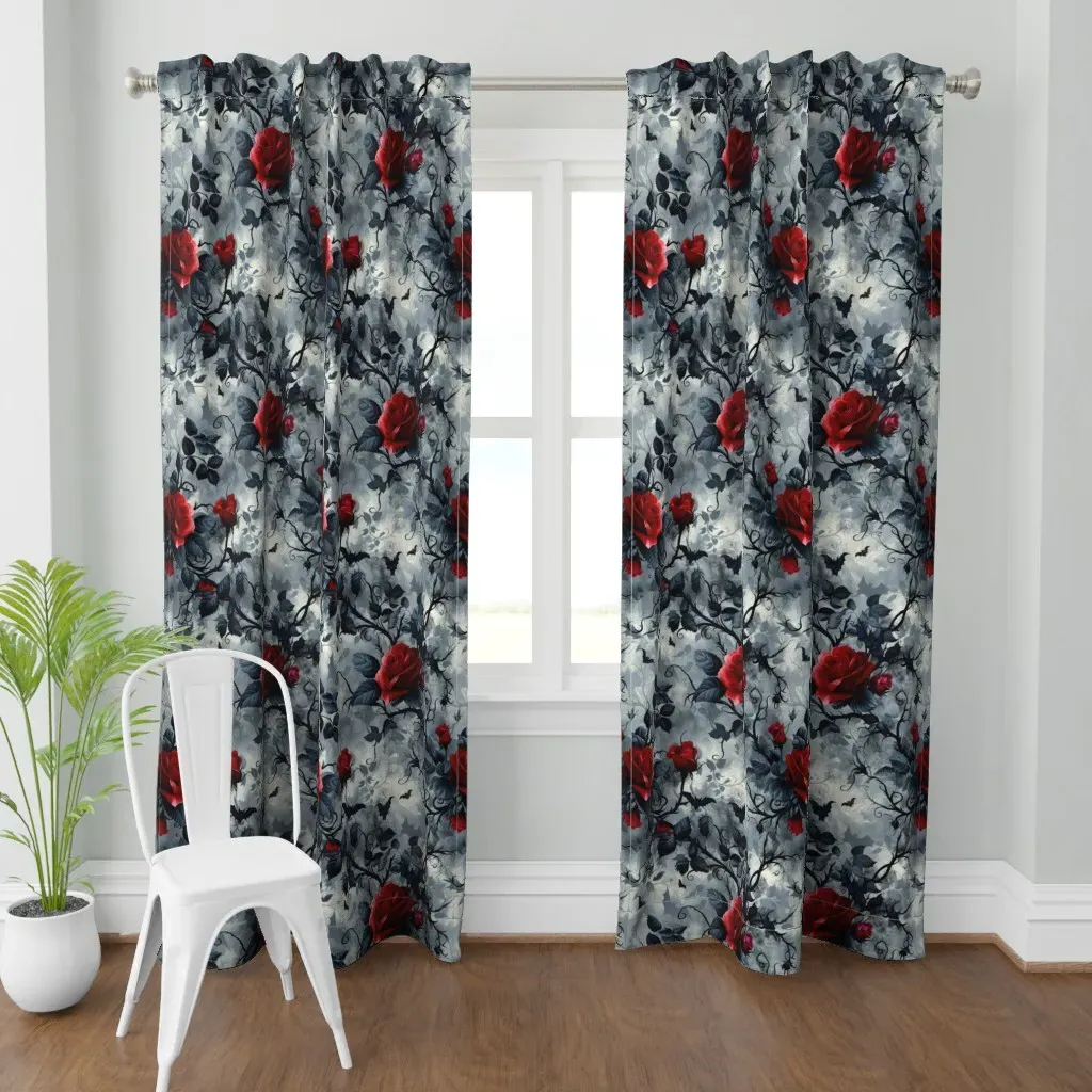 Bigger Goth Night Bats Curtain Panel - Red product