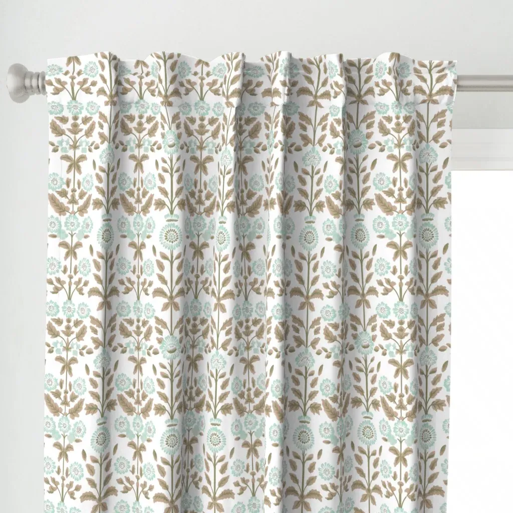 Bijou Blossom Hazelnut Curtain Panel - Aqua alternate view