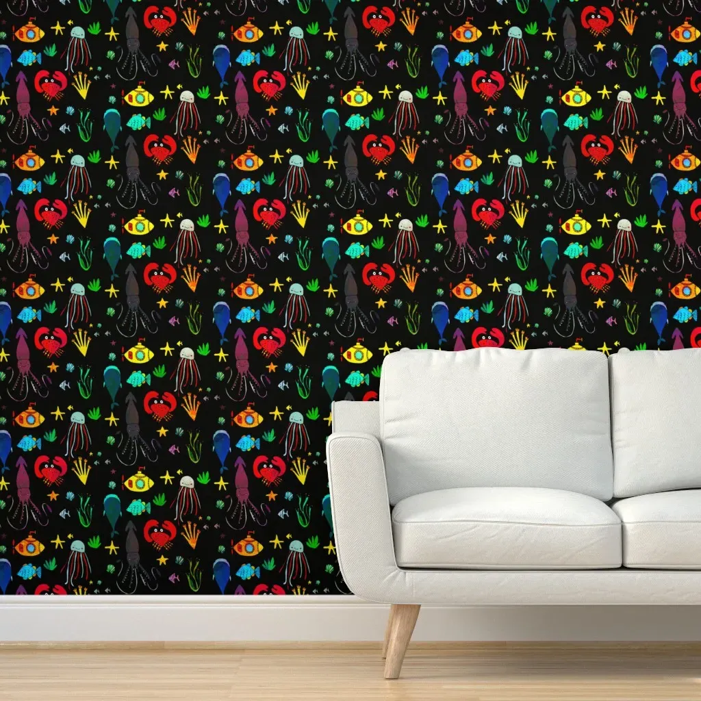 Bio-Luminescence Sea Life Peel and Stick Wallpaper - Black, Yellow product