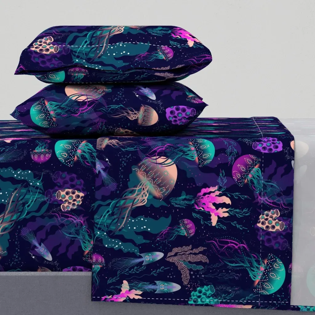 Bioluminescent Underwater World Twin Sheet Set - Teal product