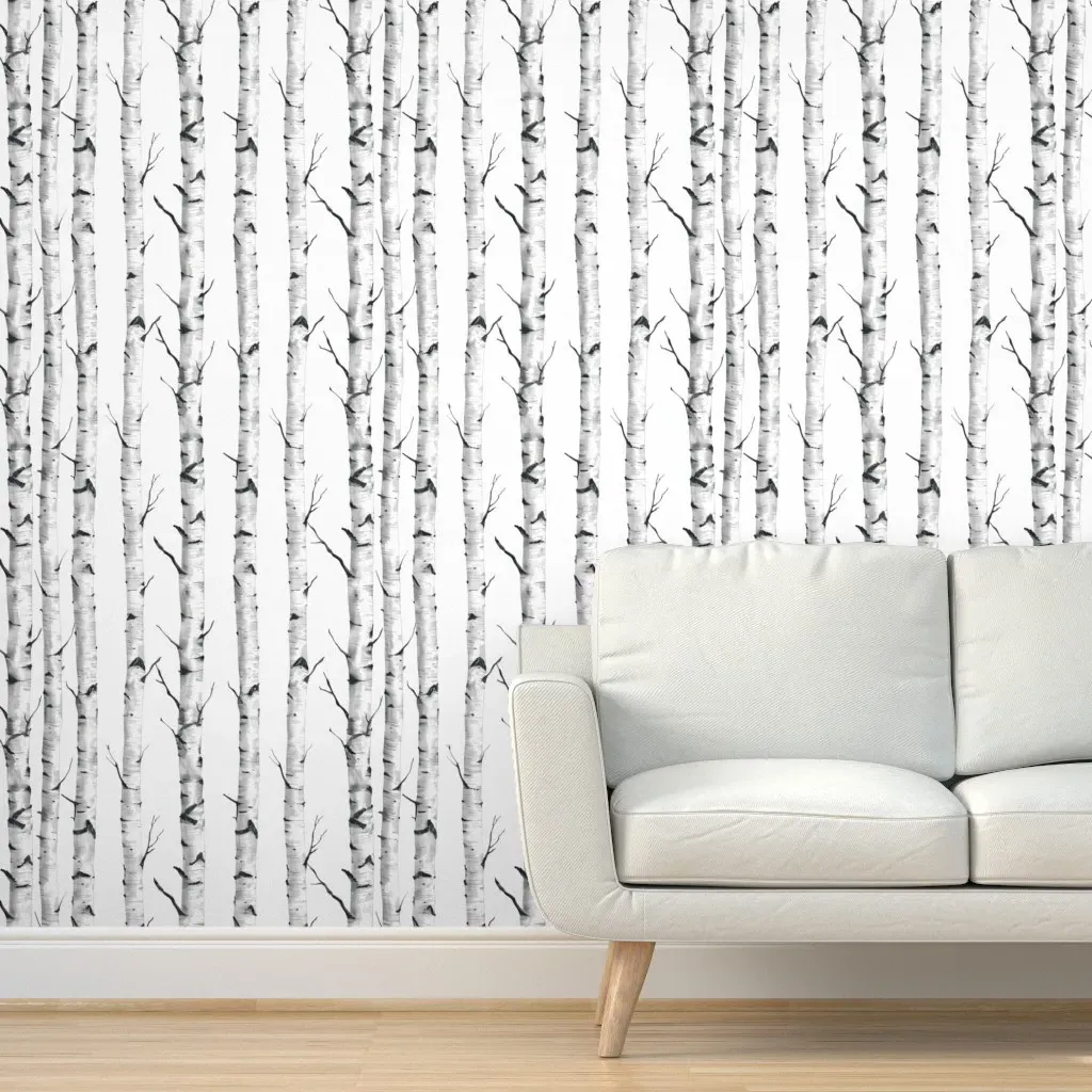 Birch Forest Peel and Stick Wallpaper - Black and White product
