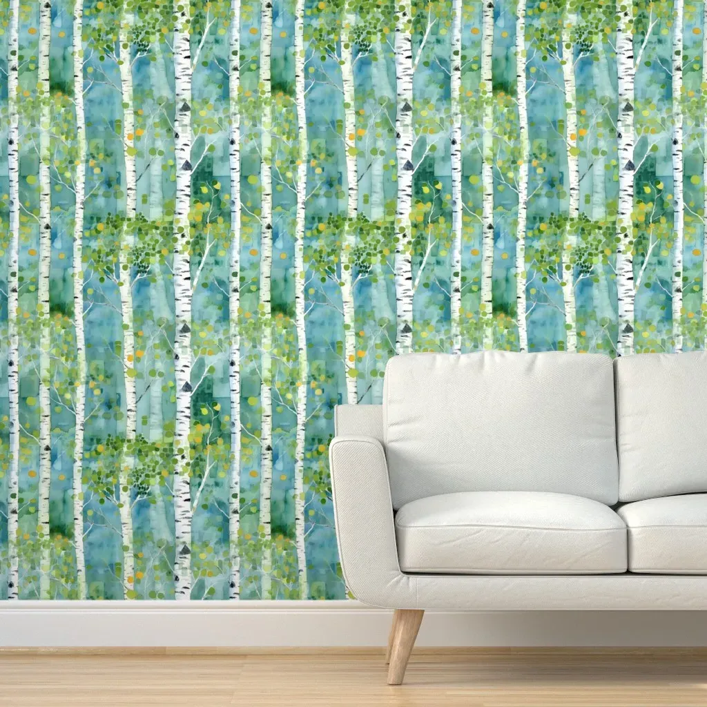 Birch Forest Uprising Peel and Stick Wallpaper - Green product