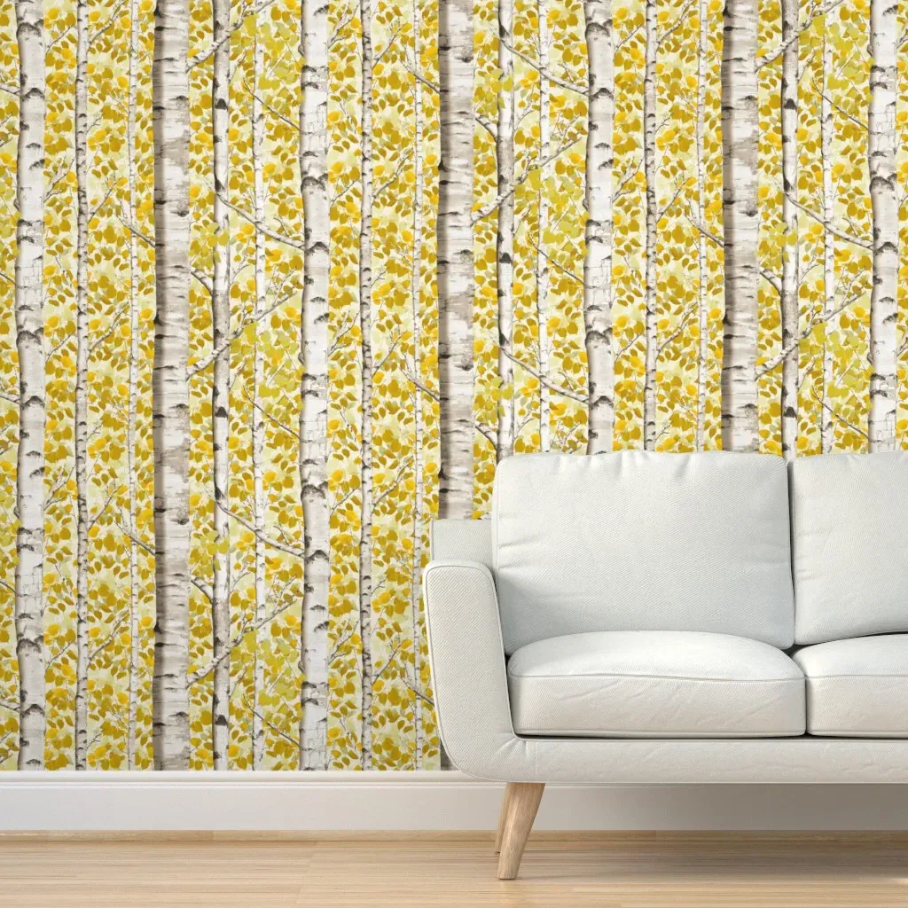 Birch Grove In Autumn Peel and Stick Wallpaper - Yellow, Brown product